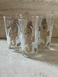 Vasos Mid Century Georges Briard 22KT Gold Barware Seahorse Seashell - Imagen 1 de 4