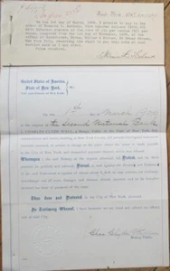 Documento de protesta de la ciudad de Nueva York, NY 1900, sello notarial de finanzas legales NYC - Imagen 1 de 2