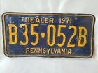 Vintage 1971 Pennsylvania Dealer License Plate 02223