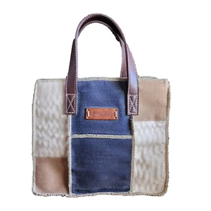 Esprit Small Patchwork Purse Tote Logo Convertible Top Handle Cotton Y2K Beige - Picture 1 of 13