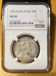 1905 Hong Kong 50 Cents NGC AU50 - Picture 1 of 2