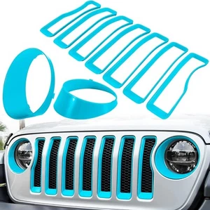 Jeep Wrangler JK Grill Inserts Matte Blue Front Mesh Grille w/ Headlight Bezel - Picture 1 of 9