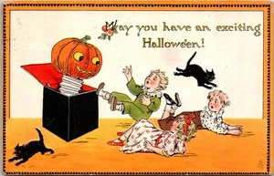 Raphael Tuck MAY YOU HAVE AN EXCITING HALLOWE'EN Embossed Pumpkin Postcard - Picture 1 of 2