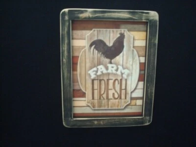  Primitive Country Print **FARM FRESH with ROOSTER** black frame 7" x 8 1/2" - Image 1 of 3
