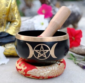 Set Completo Ciotola Canto Tibetano Tripla Luna ~ Per Meditazione, Yoga, Spirituale - Foto 1 di 20