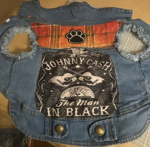 Johnny Cash Man in Black Dog Cat Pet Denim Vest Jean Jacket OOAK Custom - Picture 1 of 3