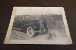 Vintage Black & White Photograph Man Standing By Car 1946 - Picture 1 of 4