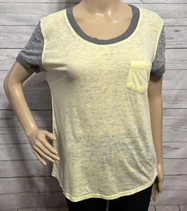 Vintage Y2k Lilu Pacsun Ringer T-Shirt Large Semi-Sheer Pastel Yellow Gray Tee - Picture 1 of 13