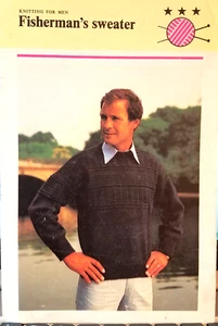 Hamlyn FISHERMAN SWEATER for Men chest 38-44" knit 4pg leaflet 1982 - Picture 1 of 4