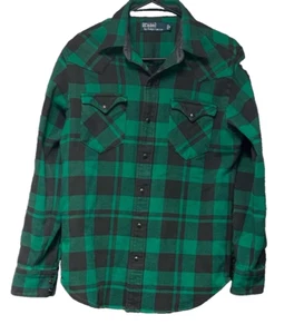 CAMISA POLO RALPH LAUREN PEQUEÑA CON BOTONES DE FRANELA NEGRA VERDE A CUADROS - Imagen 1 de 3