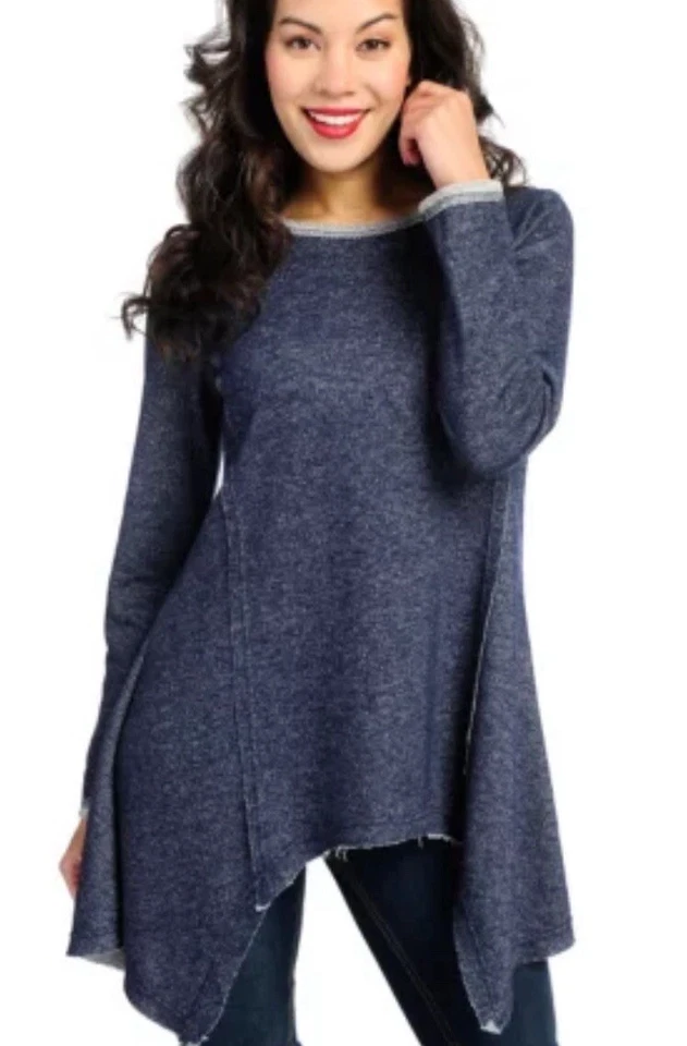 OSO Casuals French Terry Knit Long Sleeve Raw Edge Shark Bite Hem Tunic L - NWOT - Image 1 of 4