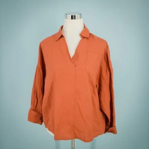 Top Lintico Talla Pequeña S Naranja Cuello en V Lagenlook Lino Mezcla Algodón - Imagen 1 de 6