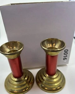 Paar Vintage Kerzenständer Messing & rote Emaille - klassisches Design 0016 - Bild 1 von 4