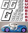 WHITE w/Black (#6's) Racing Numbers Decal Sticker Sheet 1/8-1/10-1/12 MUGEN LOSI