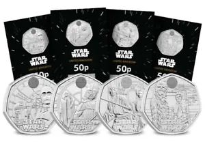 2023 ،2024 Star Wars 50p BU Coin Set - Total 4 Coins In Certified Packs - Picture 1 of 3