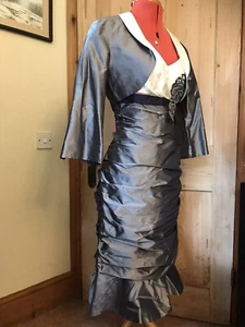 LINEA RAFFAELLI MOTHER OF BRIDE RACE DRESS SUIT OCCASION SILVER GREY IVORY BEADS - Picture 1 of 23