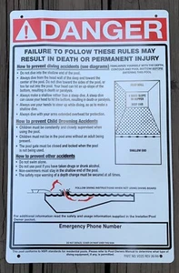 Große Gefahr Pool Regeln Schwimmen Sicherheitsschild Englisch & Spanisch Vinyl 13,25 x 20,25" - Bild 1 von 2