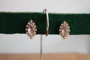 Vintage ClipOn Earrings Rhinestone Crystal Aurora Borealis Gold Toned Oval - Picture 1 of 9
