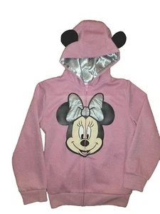 Disney Minnie Mouse Sweatshirt Hoodie Girls 6X Pink Jacket Sparkles Ears EUC - Picture 1 of 4