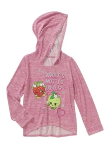 Shopkins Youth Girls Long Sleeve Hacci Top With Hood  Pink XS 4-5 casual grahic - Picture 1 of 1