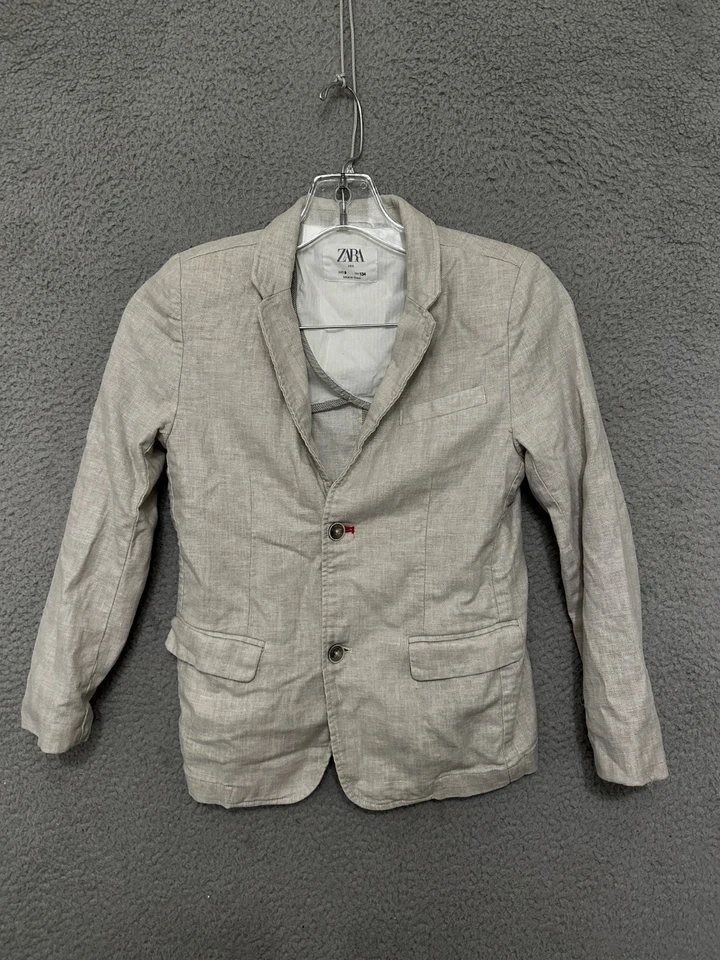 Chaqueta de lino Zara niños talla 9 beige abotonada niños Foto 1 de 4