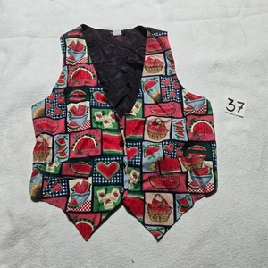 Vintage Robyn-Lyn Watermelon Pattern Vest Button Up Front Adult Women's M Medium - Picture 1 of 7