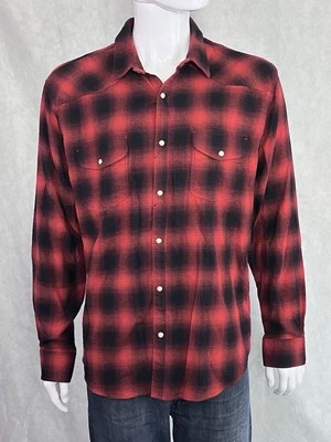 Lucky Brand XL Red Black Plaid Saturday Stretch Western Flannel Shirt Snap Front - Image 1 of 4