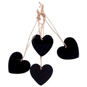 10pcs Heart-shaped Wooden Tag with Jute Twines String Creative Mini Black - Picture 1 of 6