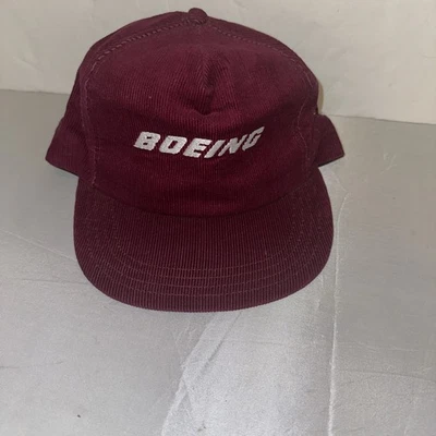 Vintage Boeing Maroon Corduroy SnapBack Hat 80s USA-EUC - Image 1 of 4
