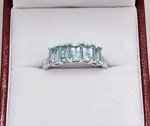Blue Apatite 5 Stone / Womens Ring / Sterling Silver 925 1.50 Ct. - Picture 1 of 7