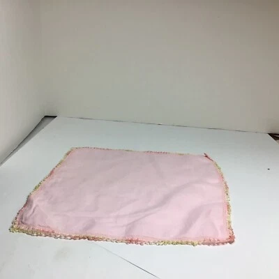 Vintage woman’s handkerchief, pink, & yellow tatted? edges on solid pink .10/10 - Image 1 of 4