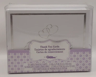 Set Of 50 Wilton Silver Foil Double Heart Thank You Cards Wedding Bridal - Image 1 of 3