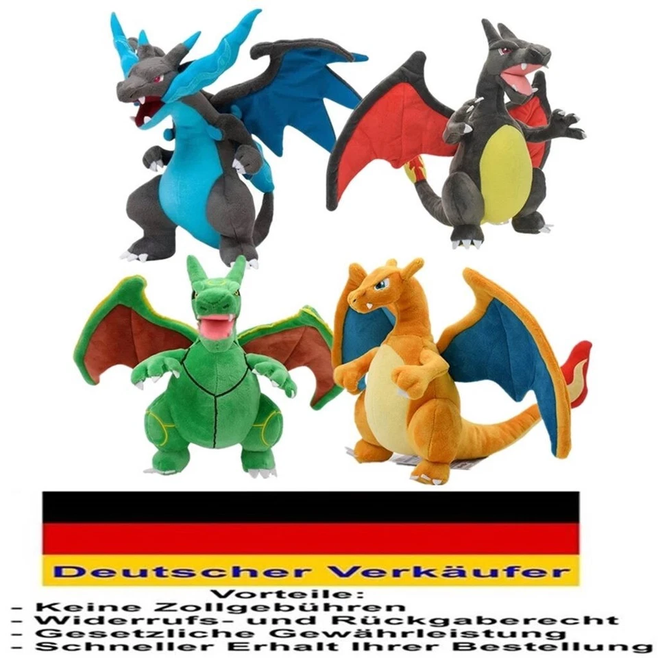 K.A. C24 - Pokemon Plüsch Figur Charizard 24 cm Groß Plüschtier Stofftier Glurak