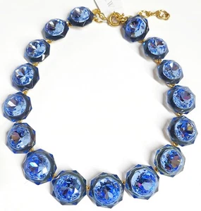 J.Crew Faceted Inset Stone Necklace Bright Peri Blue Gold Plated Brass BO278 NWT - Picture 1 of 12