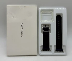Leather Band For Apple iWatch 38-40mm Series 5/4/3/2/1 Dark Blue & Clear Bezel - Zdjęcie 1 z 2
