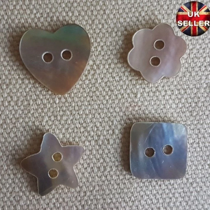 LUXURY MOTHER OF PEARL BUTTONS, HEART, STAR, FLOWER, SQUARE, HEXAGON, SHELL, UK - Image 1 of 4