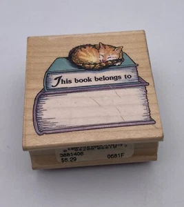 Sello de goma montado en medios de toda la noche 1982 etiqueta de libro Kitty ama leer 0681F - Imagen 1 de 3