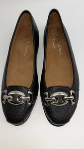 A2 Aerosoles Black Ballet Flat Pebbled Faux Leather Gold Horse Bit 8 New No Box - Picture 1 of 8