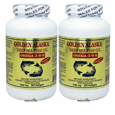 2 x Gold Vitamin Golden Alaska Deap Sea Fish Oil Omega 3-6-9 1000 mg 200 SG - Image 1 of 3