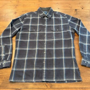 KUHL Flannel Button Up Shirt Merino Wool Blend Blue Plaid Mens Large Outdoor - Picture 1 of 7