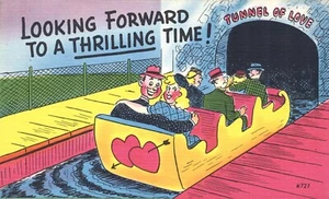Tunnel of Love Couple Looking Forward to a Thrilling Time Risque Comic Postcard - Picture 1 of 2