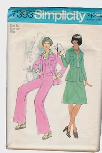 1976 Simplicity #7393 Misses Women's Jacket Vest pants & skirt size 14 bust 36" - Picture 1 of 2