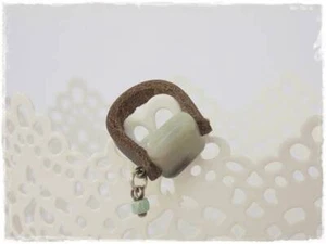 Jade Stone Ring Celtic Leather Band Ring Elven Leather Anniversary Ring 3rd - Picture 1 of 10