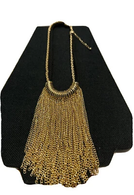 tribal wedding Fringed gold tone rope double strand 5” tassel necklace - Image 1 of 4
