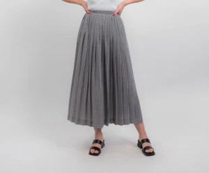 Maxi gonna plissettata vintage Lauren Ralph Lauren 12 100% seta pied de poule classica - Foto 1 di 11