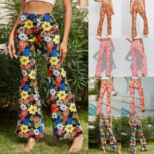 Damen Schlaghosen Hippie Flower Schlagermove bubbles Kostüm Disco Hose Leggings - Bild 1 von 14