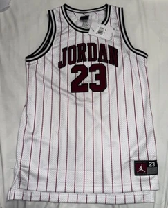 Michael Jordan Jersey Kids Large White Red Pinstripe Nike Air Chicago Bulls 23 - Picture 1 of 7
