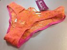 Women Panties,Bikinis ILUSION Size M.Pink To Orange Floral Fishnet W/Decorations