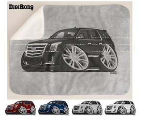 DigiRods Cadillac Escalade Luxus SUV Auto grau Sherpa Fleece Decke - Bild 1 von 7