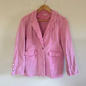 POL Clothing Button Front Corduroy Blazer Jacket in Hot Pink Sz M Raw Edges Boho - Picture 1 of 15